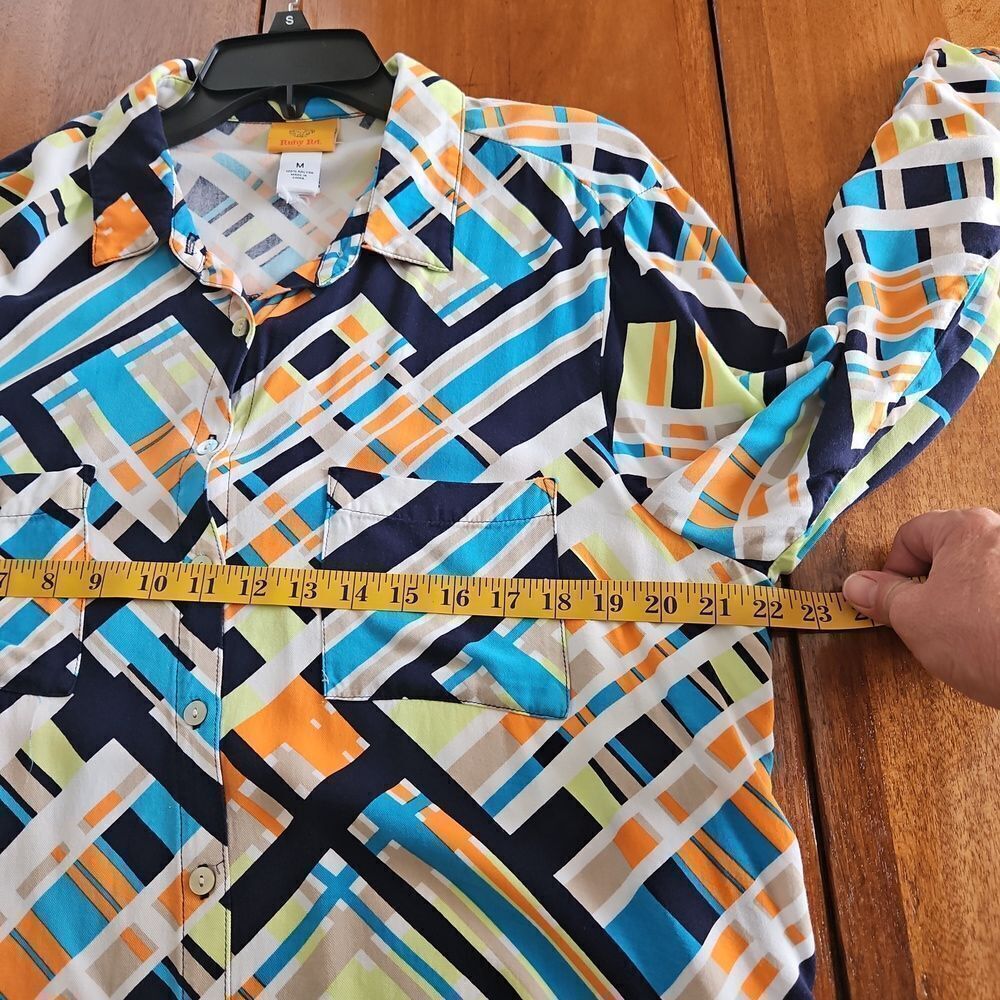Ruby Rd. Colorful Button Down Geometric Women's Top - Picture 6 of 8
